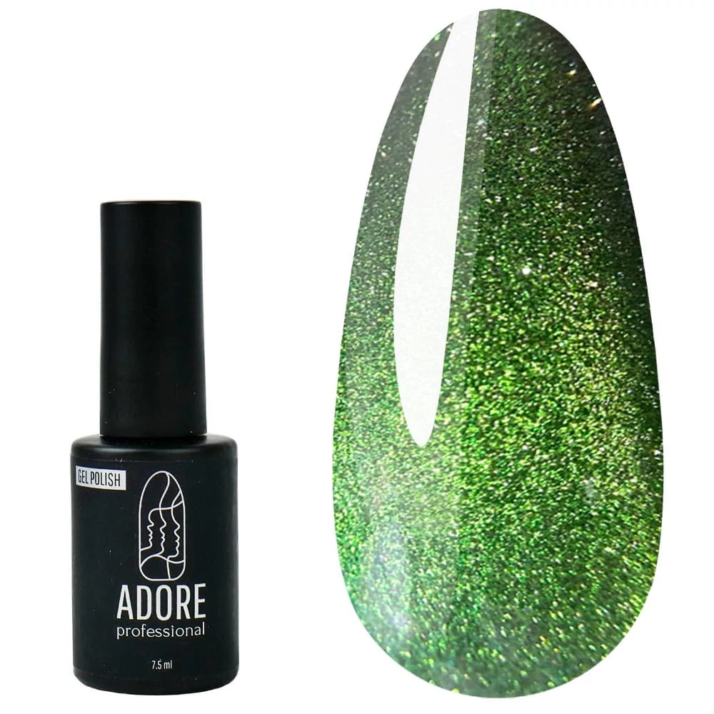 Гель-лак ADORE Cat`s Eye Reflective Z01 зеленый с серебряно-золотистыми переливами 7,5 мл (2101030037726) - Фото №1