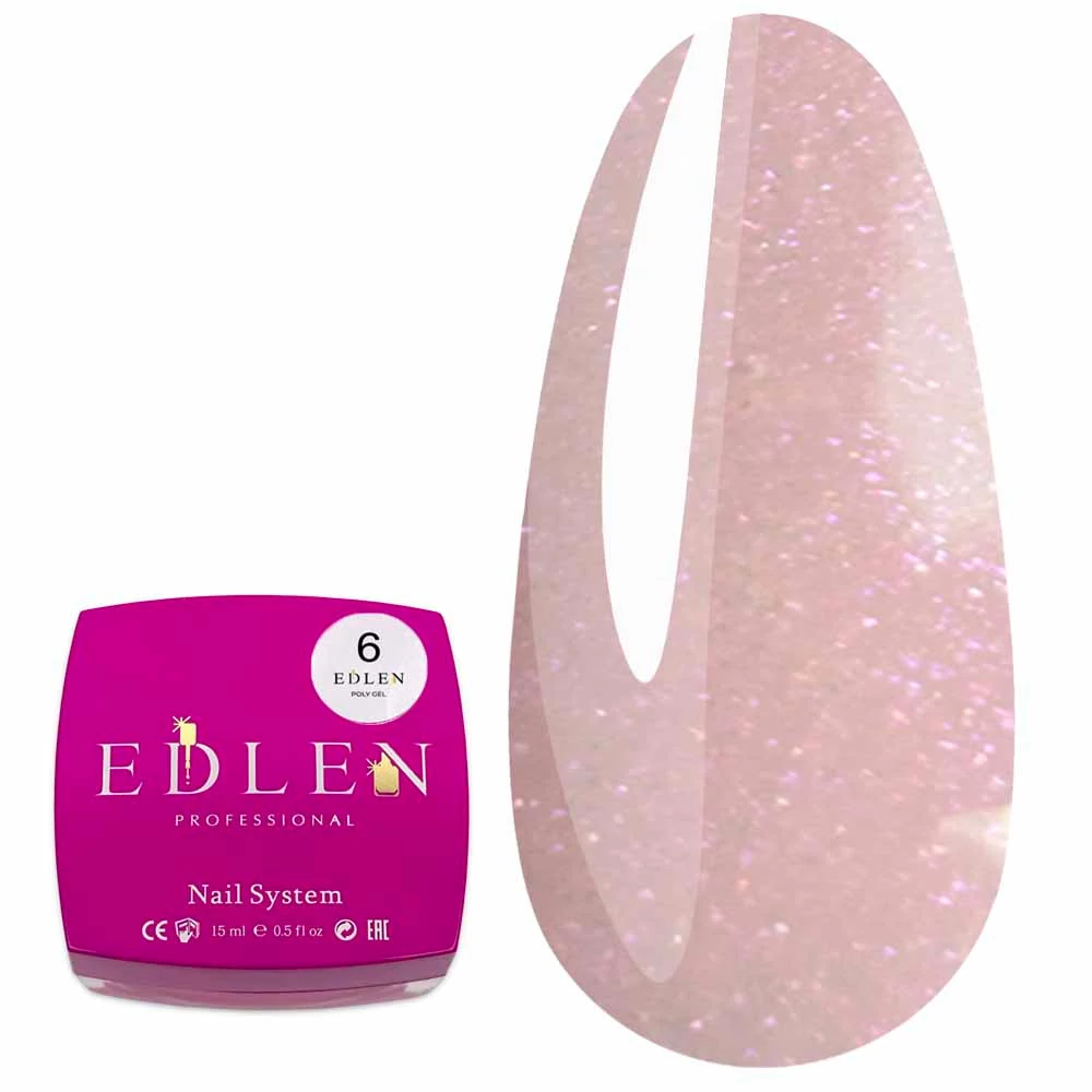 Полигель Edlen Poly gel №06 светло-розовый с микроблеском 15 мл (4000410120) - Фото №1