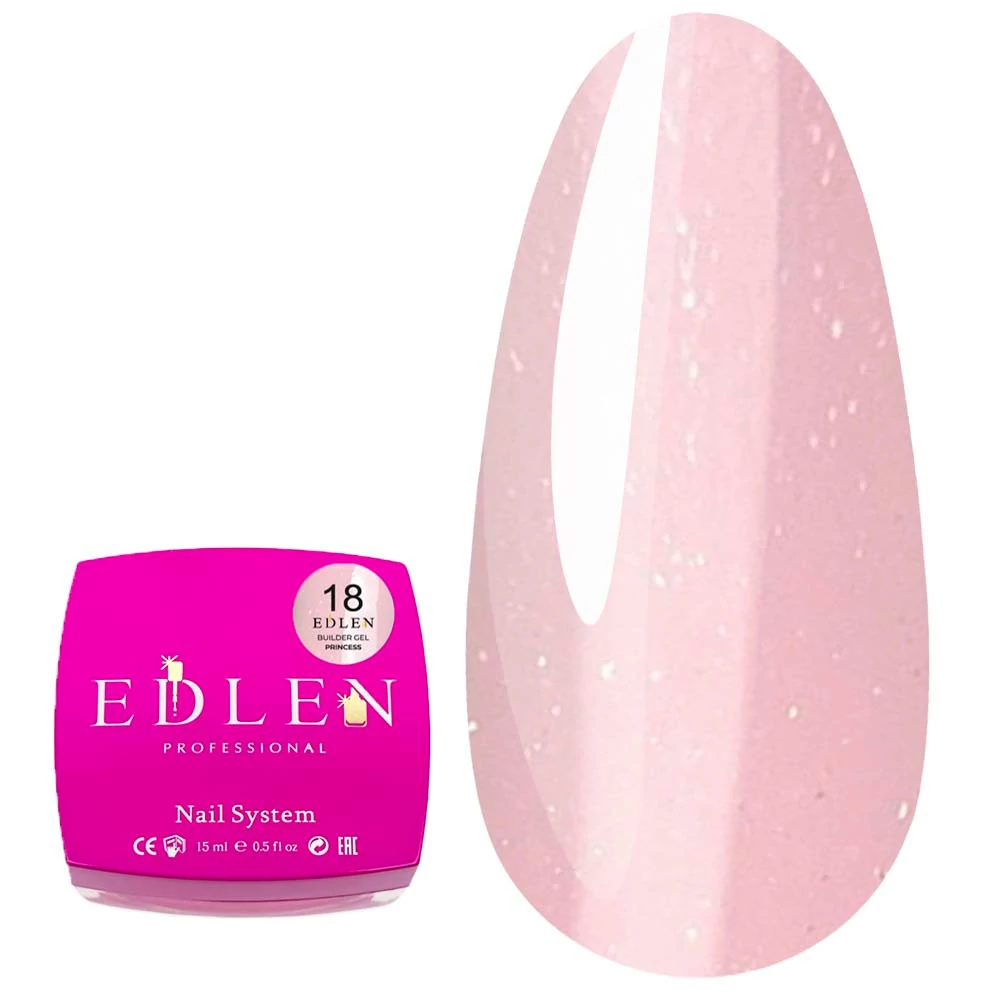 Гель для наращивания Edlen Builder gel Princess №18 нежно-розовый с мелким шиммером 15 мл (4000361122) - Фото №1