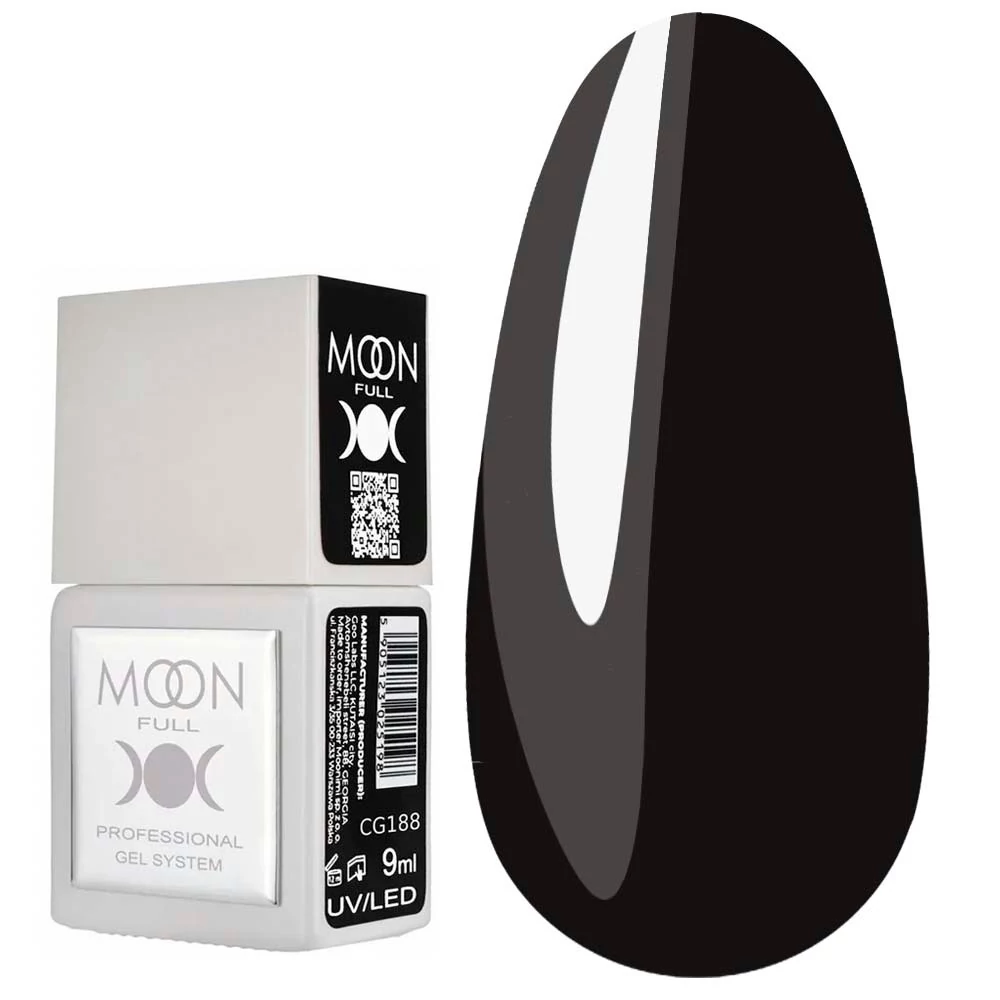 Гель-лак MOON FULL Color Gel Polish №CG188 глубокий черный 9 мл (5905123026805) - Фото №1