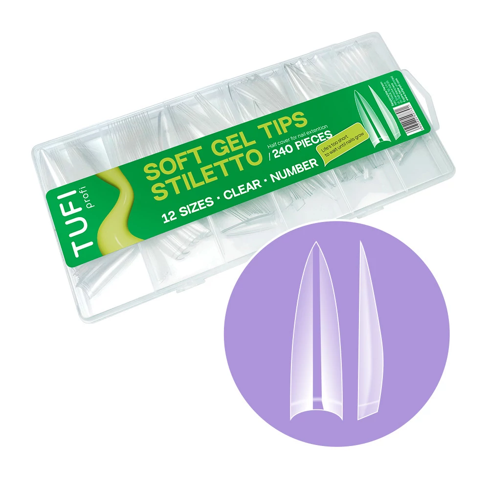 Гелевые типсы TUFI profi Half Cover Soft Gel Tips Стилет Прозрачные 240 шт (0326343) - Фото №1