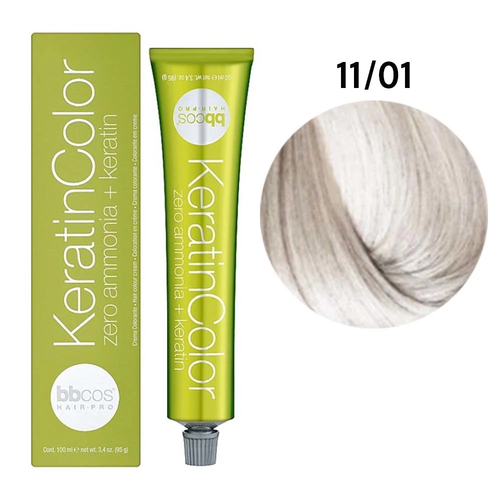 Фарба BBcos KERATIN COLOR для волосся 11/01 блондин дуже світлий натуральний попелястий