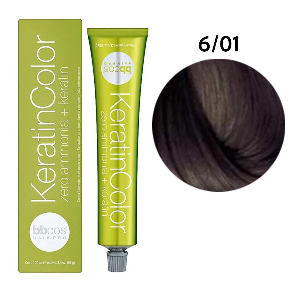 Краска BBcos KERATIN COLOR для волос 6/01 блондин темный пепельный