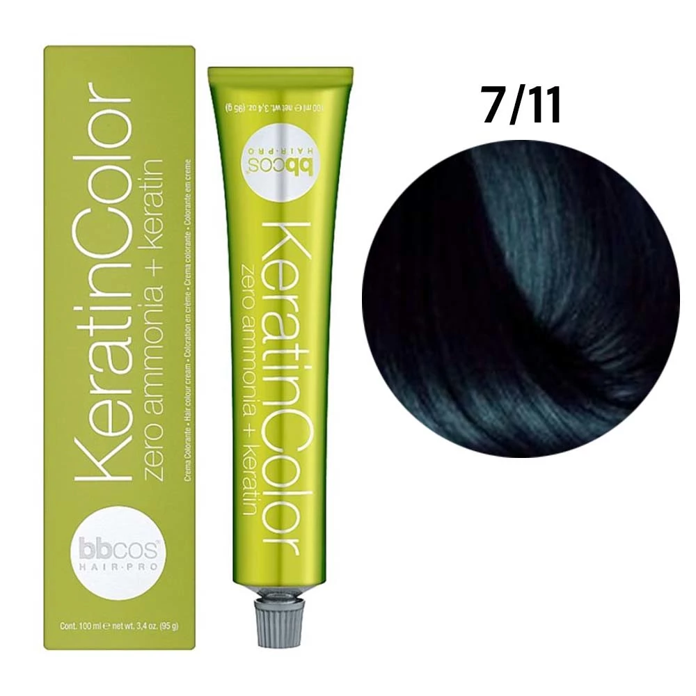 Краска BBcos KERATIN COLOR для волос 7/11 блондин натуральный интенсивный пепельный