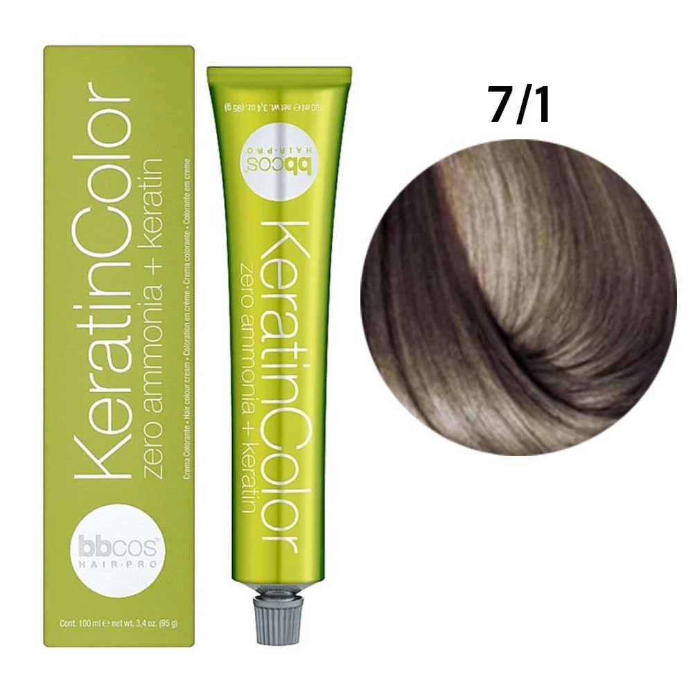 Краска BBcos KERATIN COLOR для волос 7/1 блондин пепельный