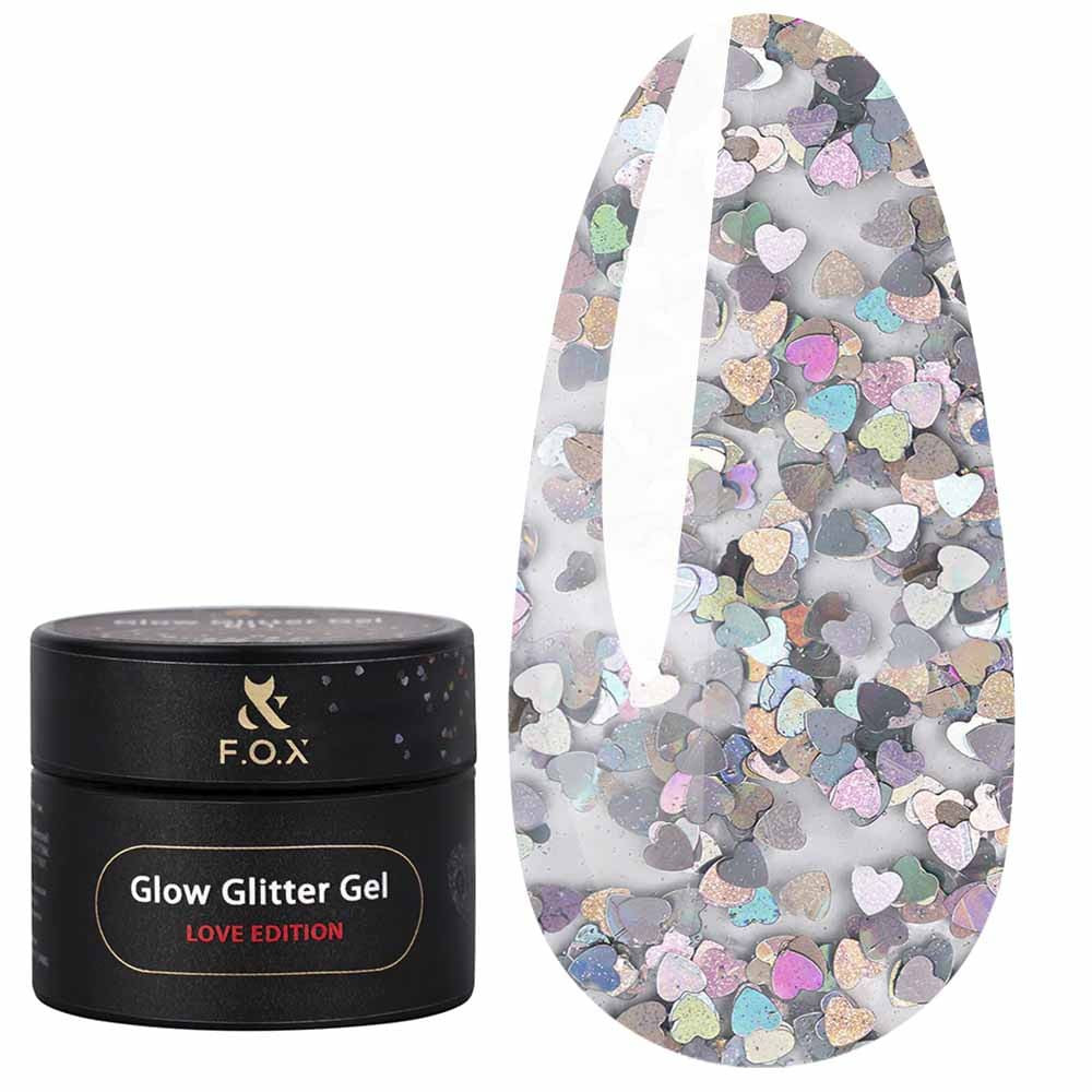 Гліттер F.O.X Glow Glitter Gel Love Edition 014 сріблясті сердечка з райдужним переливом 5 мл (GG-014) - Фото №1
