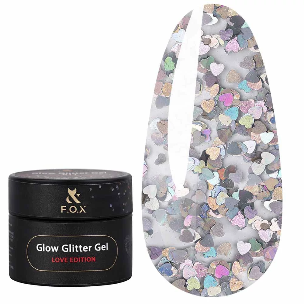 Гліттер F.O.X Glow Glitter Gel Love Edition 014 сріблясті сердечка з райдужним переливом 5 мл (GG-014) - Фото №1