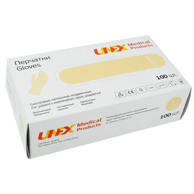 Перчатки UNEX перламутровые латексные с тальком размер L 100 шт (4780057480289) - Фото №2