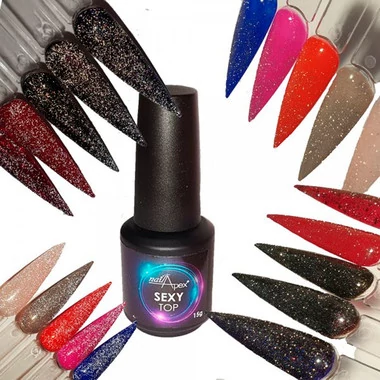 Топ NAILAPEX Sexy Тop светоотражающий с мелким серебристым шиммером без липкого слоя 15 мл (1607) - Фото №3