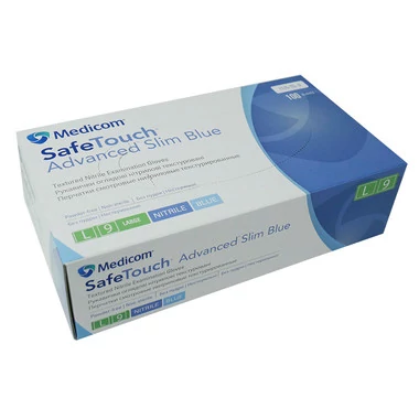 Перчатки Medicom SafeTouch Advanced Slim Blue голубые нитриловые без талька (3,6 г) размер L 100 шт (1175-TG-D) (0104306) - Фото №3