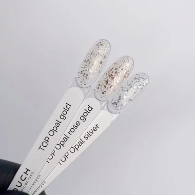 Топ для ногтей Touch Opal Silver без липкого слоя прозрачный с серебристой поталью 13 мл (2930000031293) - Фото №3
