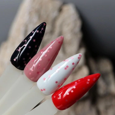 Топ Komilfo Star Nails Rose No Wipe без липкого слоя прозрачный с розовыми звездами 8 мл (508004) - Фото №3