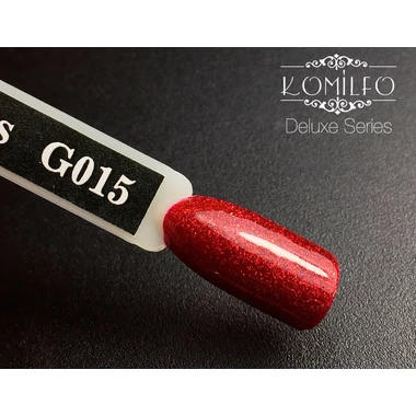 Гель-лак KOMILFO DeLuxe Series №G015 темно-красный с мелкими блестками 8 мл  (101015) - Фото №2