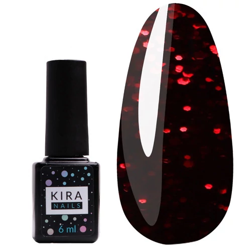 Гель-лак KIRA Red Hot Peppers №004 гранатовый с рубиновыми блестками 6 мл (776004) - Фото №1