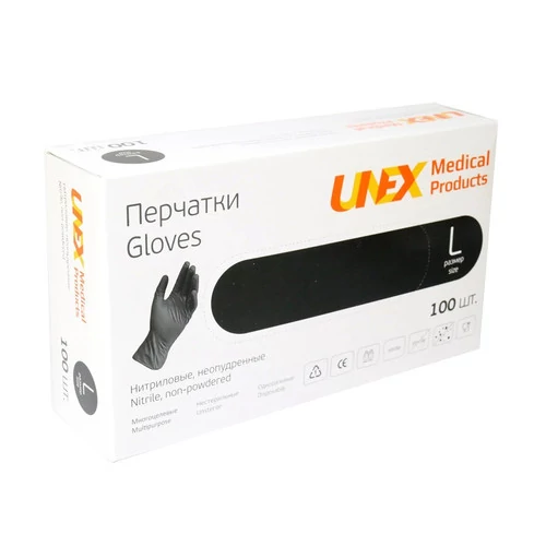 Перчатки UNEX черные нитриловые без талька размер L 100 шт (BS0903L) - Фото №3