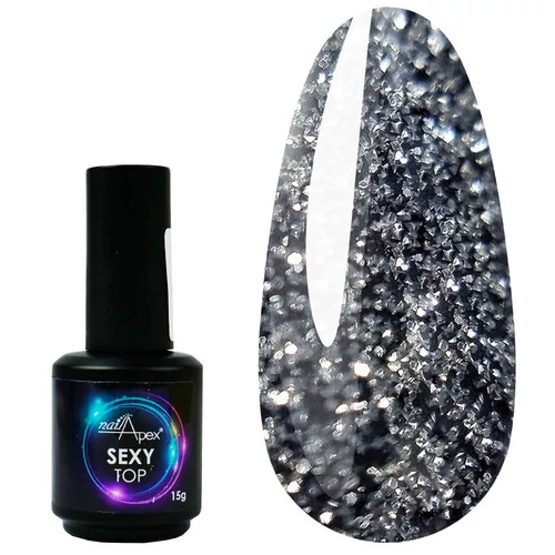 Топ NAILAPEX Sexy Тop светоотражающий с мелким серебристым шиммером без липкого слоя 15 мл (1607) - Фото №1