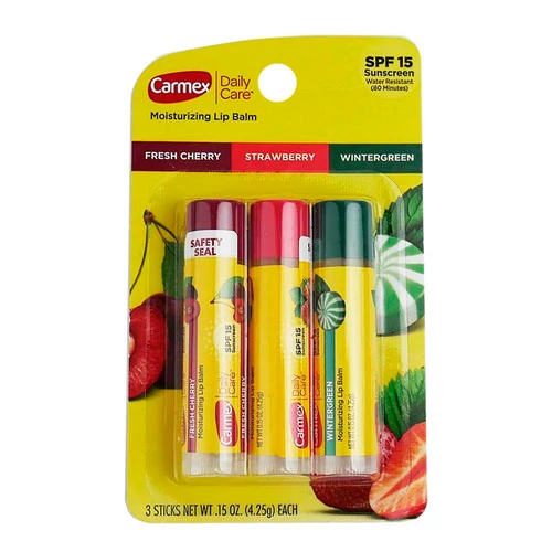 Набор бальзамов для губ в стике CARMEX 3-Pack Cherry Strawberry Wintergreen SPF 15 3x4,25 г (08307800958)