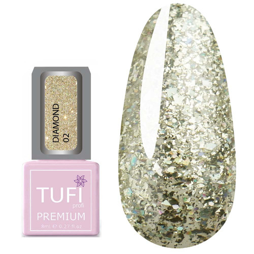 Гель-лак TUFI profi DIAMOND 02 Платиновые крупные блестки 8 мл (0103032)