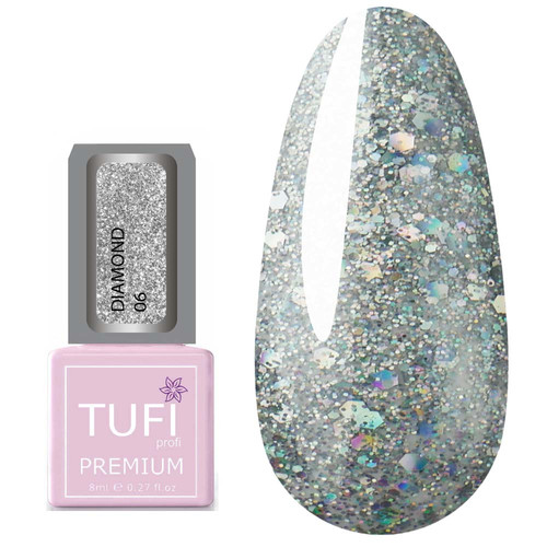 Гель-лак TUFI profi DIAMOND 06 Крупные серебряные блестки 8 мл (0103037)