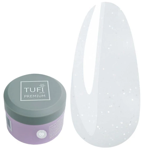 Гель для наращивания TUFI profi UV/LED GEL 09 White Frost с шиммером 15 г (0105921) - Фото №1
