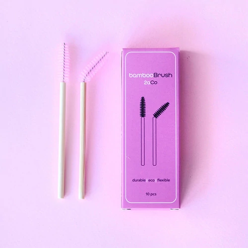 Щеточка для бровей и ресниц Bamboo Brush бамбуковая розовая 10 шт - Фото №3