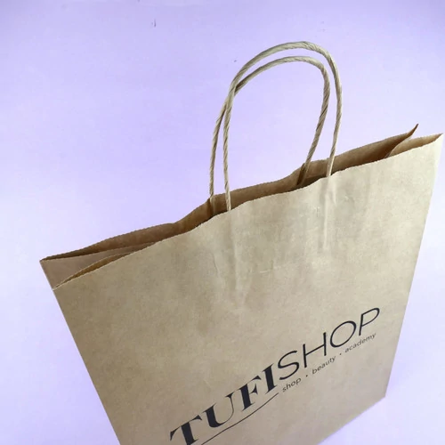 305х145х350мм (TUFI shop) - Пакет із бурої, вторинної крафт-бумаги крученими ручками, щільністю 70г./м.2, з друком 1+0 - Фото №4