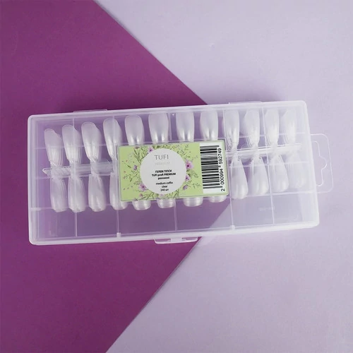 Гелевые типсы TUFI profi Full Cover Soft Gel Tips Балерина прозрачные 240 шт (0134001) - Фото №3