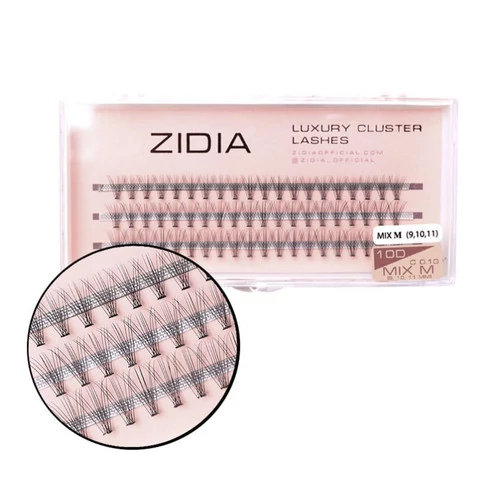 Ресницы ZIDIA Cluster lashes 10D C 0,10 Mix M 3 ленты размер 9, 10, 11 mm (110030) - Фото №1
