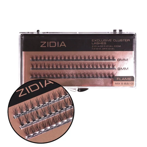 Ресницы ZIDIA Cluster lashes Flame Series C 0,10 Mix S 3 ленты размер 8, 9, 10 mm (110047) - Фото №1