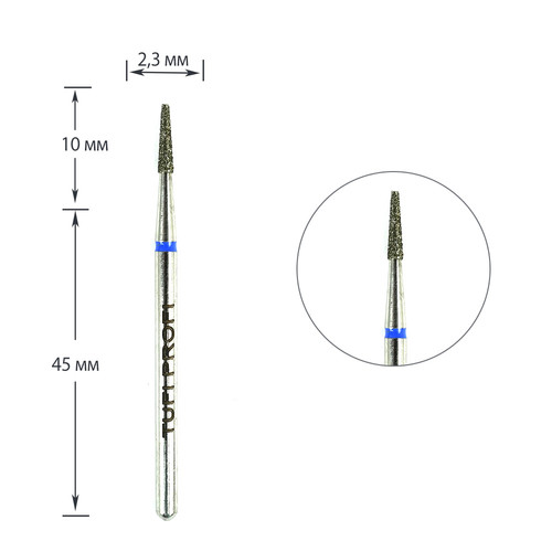 Cutter for manicure TUFI profi PREMIUM diamond truncated cone 847 172 023B 2.3 mm blue notch