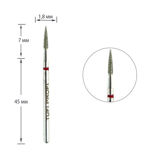 Cutter for manicure TUFI profi PREMIUM diamond cylinder lancet end 862 249 018R 1.8 mm red notch