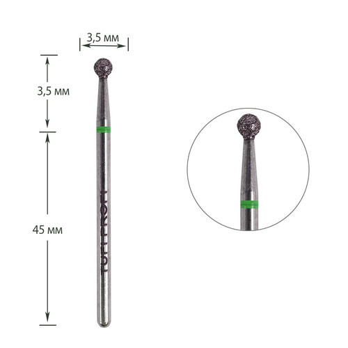 Cutter for manicure TUFI profi PREMIUM diamond ball 801 001 035G 3.5 mm green notch