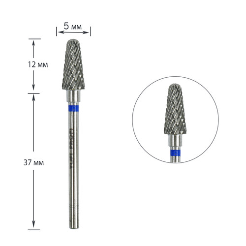 Cutter for manicure TUFI profi PREMIUM carbide cone hemispherical end 194 190 040 blue cut