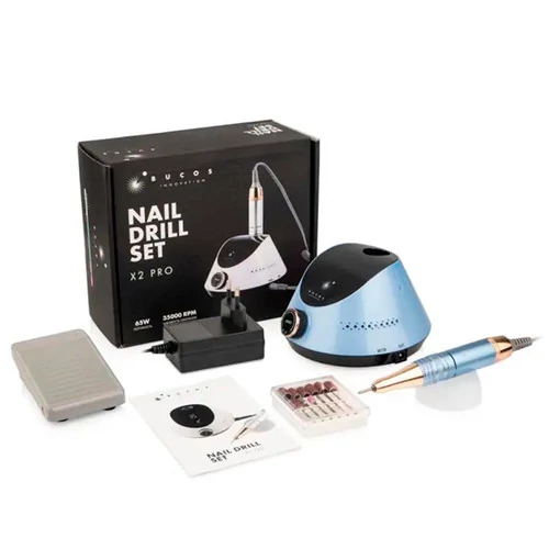 Фрезер для маникюра BUCOS Nail Drill X2 PRO BLUE OCEAN 65W/35000 об + 6 покрашенных фрез - Фото №2