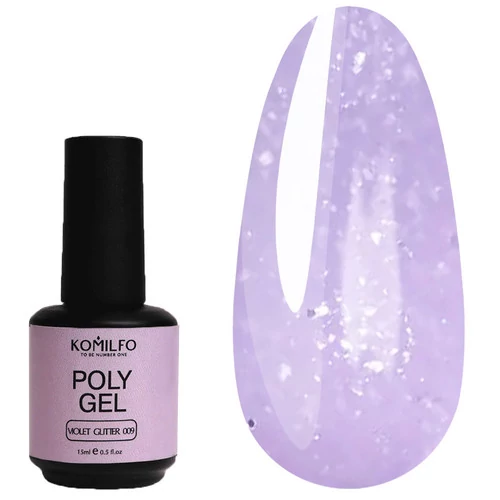 Гель KOMILFO PolyGel 009 Violet Glitter  15 мл (998009) - Фото №1