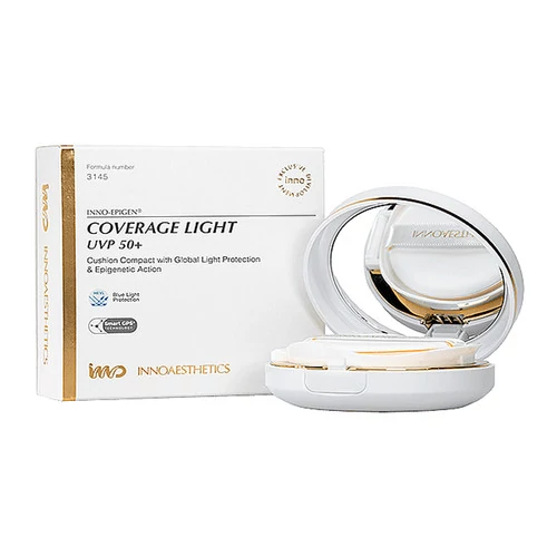 Матирующая компактная крем-пудра кушон светлая INNOAESTHETICS Epigen Coverage Light UVP 50+ 14г (EP006)