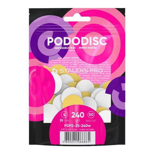 Сменные файлы белые на мягкой основе для педикюрного диска PODODISC STALEKS PRO L 240 грит 50 шт (PDFS-25-240w) - Фото №1