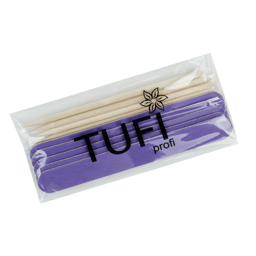 Набор одноразовый TUFI profi Пилка для ногтей 180/240 грит и Апельсиновые палочки 5 шт (0195330)