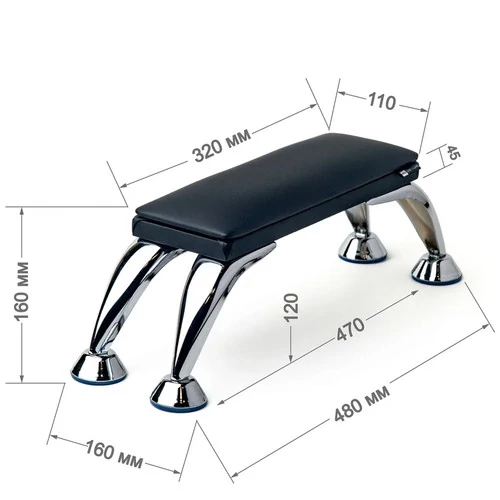 Подлокотник ECOSTAND Mini черный на металлических ножках 480х160х160мм - Фото №3