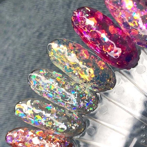 Гель Saga professional GALAXY glitter №10 прозрачный с голографическими сиреневыми блестками 8 мл  (2000994690933) - Фото №2