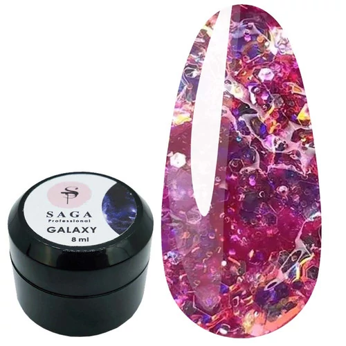 Гель Saga professional GALAXY glitter №10 прозрачный с голографическими сиреневыми блестками 8 мл  (2000994690933) - Фото №1