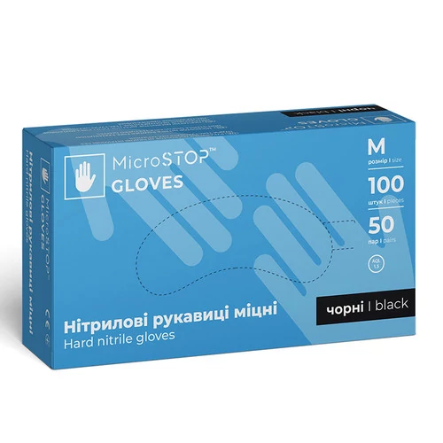 Перчатки нитриловые MICROSTOP без талька черные М 100 шт (3749) - Фото №2