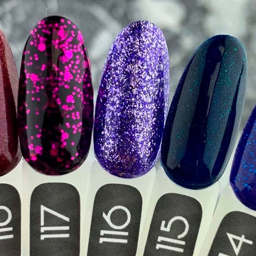 Гель-лак VALERI Color №117 полупрозрачный с крупными фиолетовыми блестками 6 мл (VA117) - Фото №2