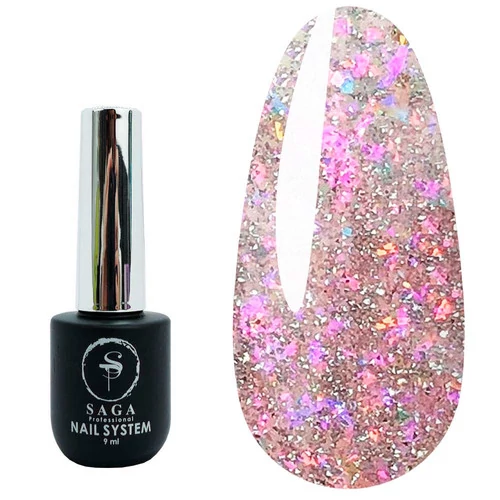 Гель-лак SAGA Fiery Gel №41 нежно-розовый с микроблеском и блестками, светоотражающий 9 мл (2000994909738) - Фото №1