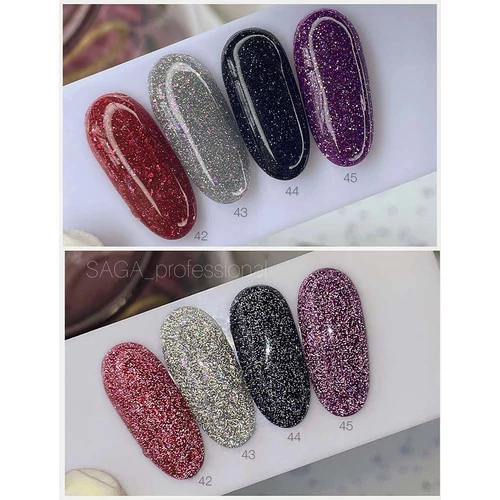 Гель-лак SAGA Fiery Gel №42 кораллово-розовый с микроблеском и хлопьями, светоотражающий 9 мл (2000994940250) - Фото №2