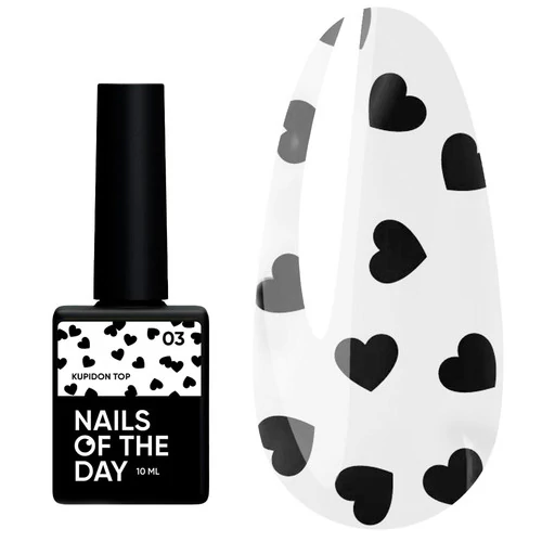 Топ NAILS OF THE DAY Kupidon №03 (глубокие черные сердца) без липкого слоя 10 мл (НФ-00018796) - Фото №1