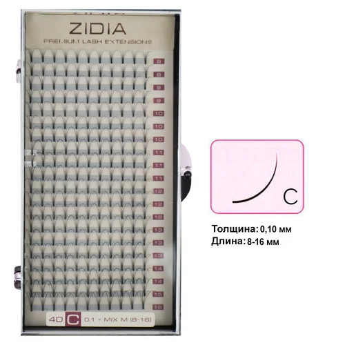 Ресницы ZIDIA Premium Lash Extensions Premade Fans 4D -  для наращивания (20 лент) C0,10 х MIX M (8-16мм) - Фото №1