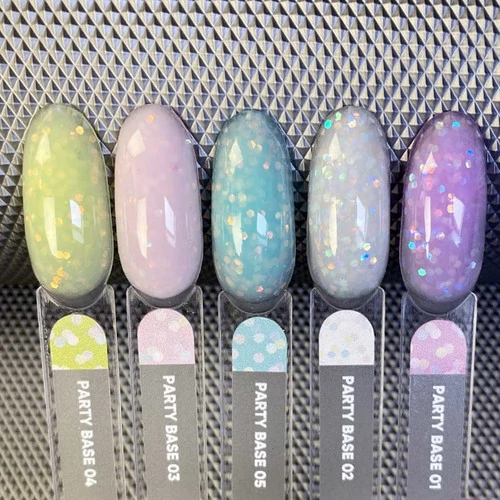 База NAILS OF THE NIGHT Base Party №005 неоново-голубая база с голографическими шестигранниками 10 мл (u0000017102) - Фото №4