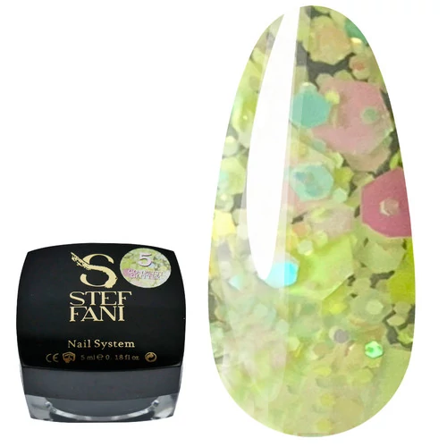 Гель-лак Steffani Confetti Glitter №05 прозрачный с желто-бирюзовыми блестками 5 мл (SCGl05-05) - Фото №1