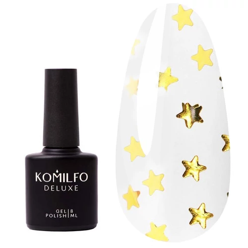 SALE Топ Komilfo Star Nails Gold No Wipe без липкого шару прозорий із золотими зірками 8 мл (508005)